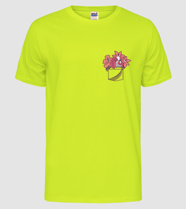 Cățeluș în buzunar model galben neon pe tricou