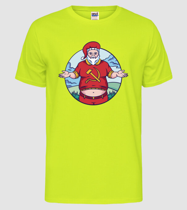 Moș Crăciun comunist model galben neon pe tricou
