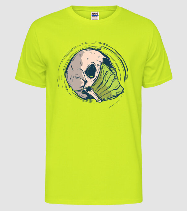 Craniu cu mască model galben neon pe tricou