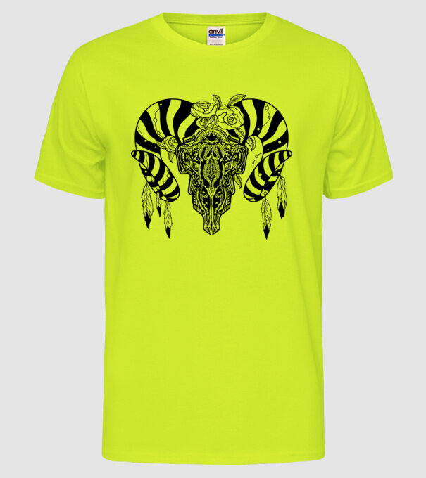 Craniu Tribal model galben neon pe tricou