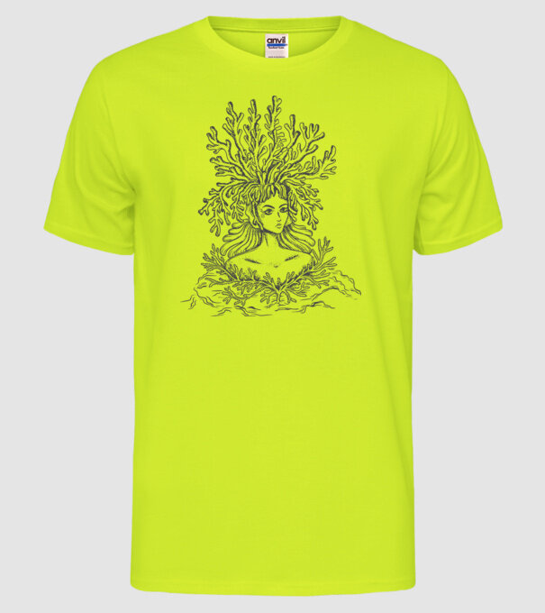 Cap de femeie Coral model galben neon pe tricou