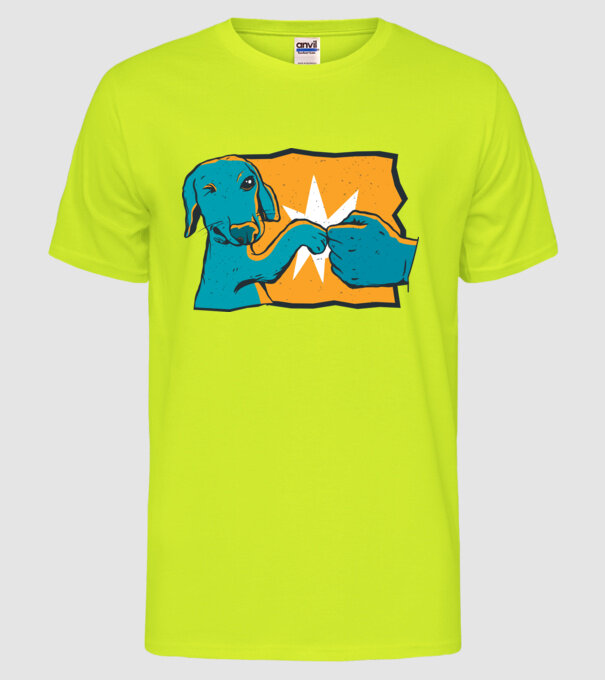 Prietenie Câine Om model galben neon pe tricou