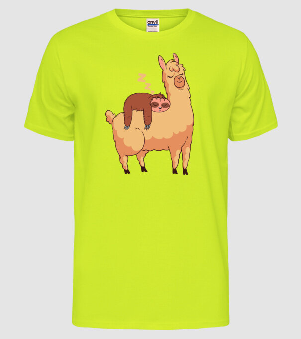 Leneș dormind pe Llama model galben neon pe tricou