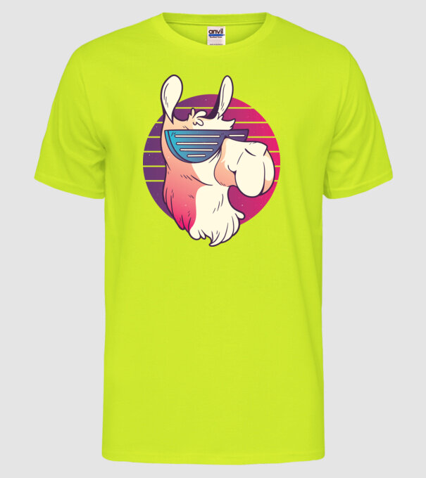 Llama ochelari de soare retro tricou model galben neon pe tricou