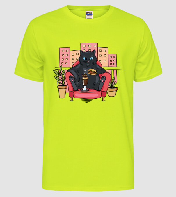 Pisică relaxându-se model galben neon pe tricou