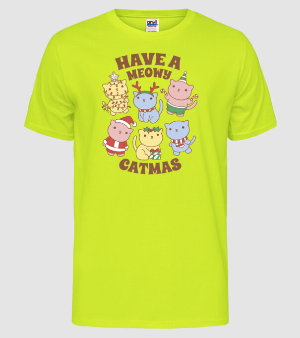 Să aveți un Crăciun de pisică model galben neon pe tricou