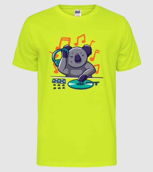 Koala DJ model galben neon pe tricou