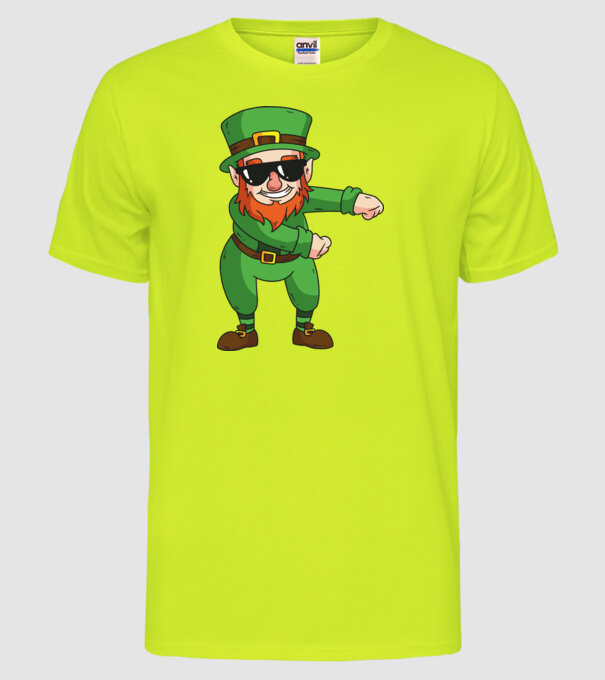 Leprechaun Floss DAB model galben neon pe tricou