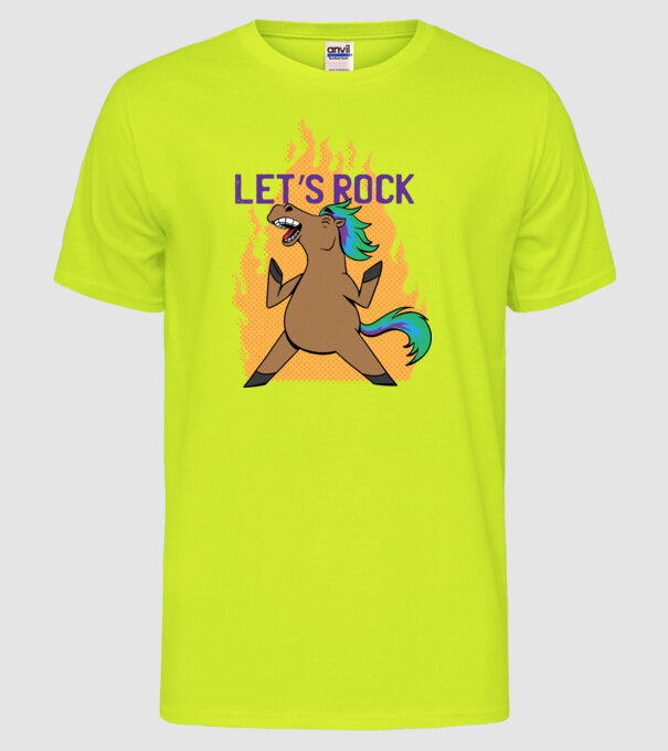 'Let''s Rock - Călăreț' model galben neon pe tricou