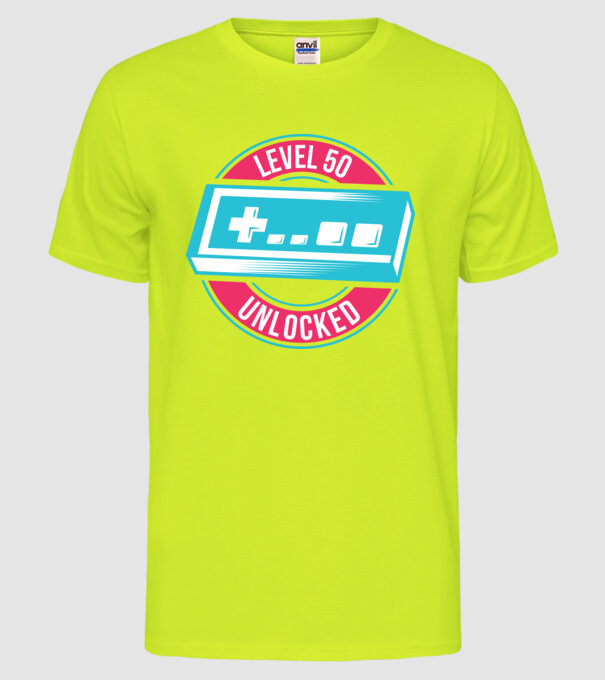 Level 50 Unlocked 50th Birthday model galben neon pe tricou