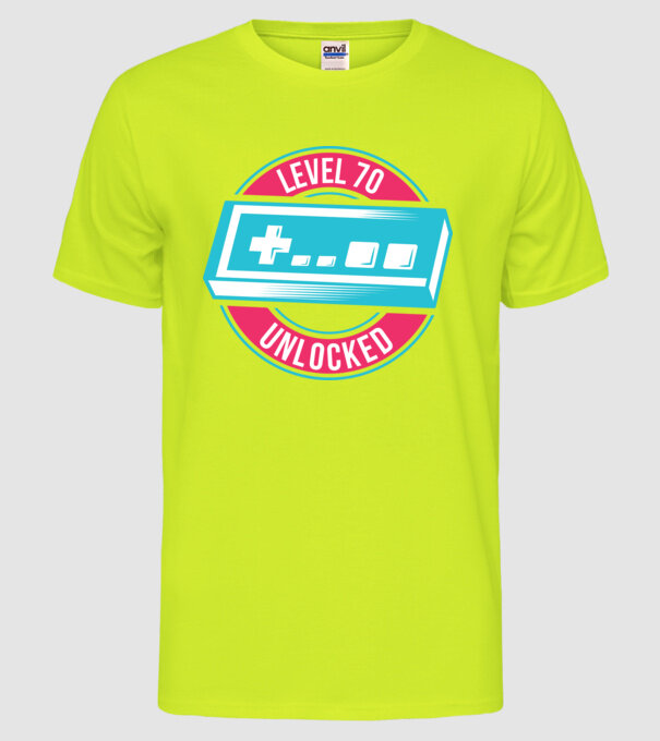 Level 70 Unlocked 70th Birthday model galben neon pe tricou