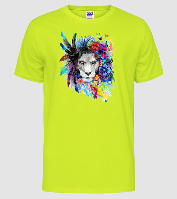 lion color jungle model galben neon pe tricou