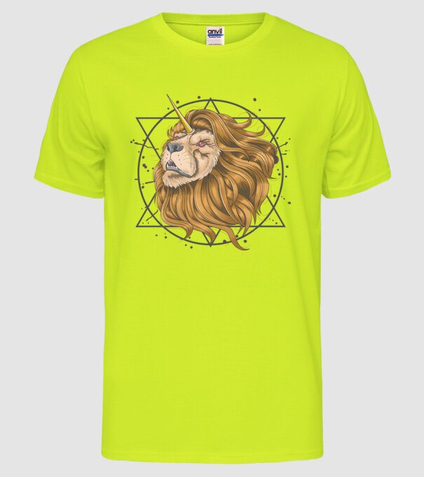 lion unicorn model galben neon pe tricou