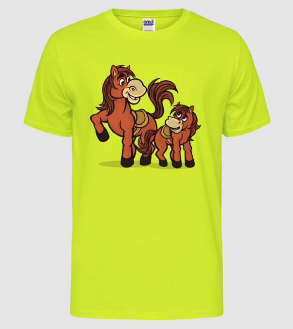 Cal cu mânz model galben neon pe tricou