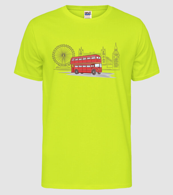 London Bus model galben neon pe tricou