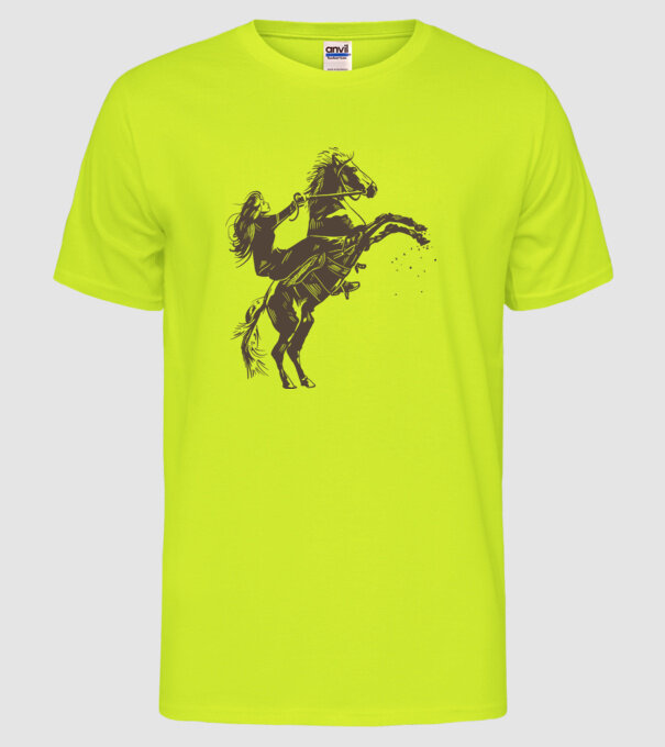 Fată cu cal model galben neon pe tricou