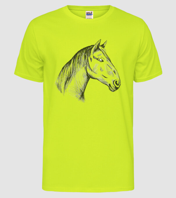 Desen cu cal model galben neon pe tricou