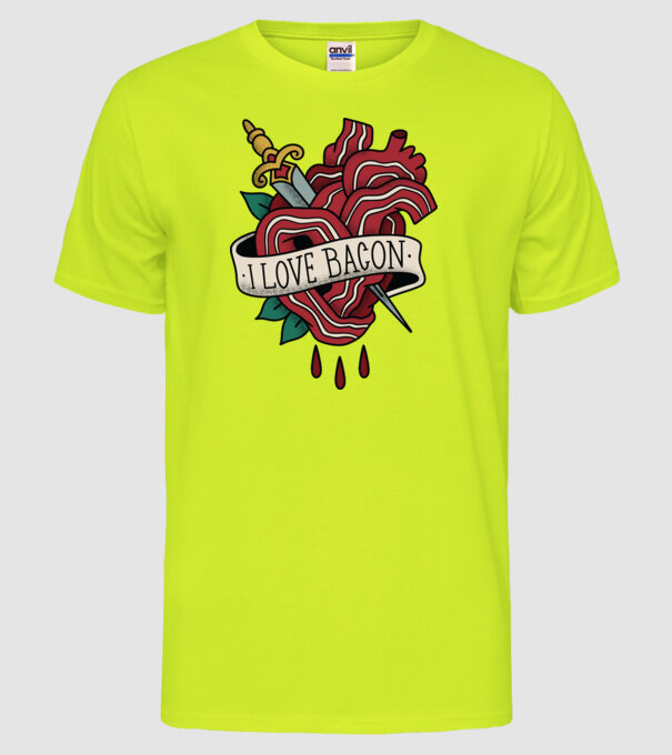 Love Bacon Tatuaj model galben neon pe tricou
