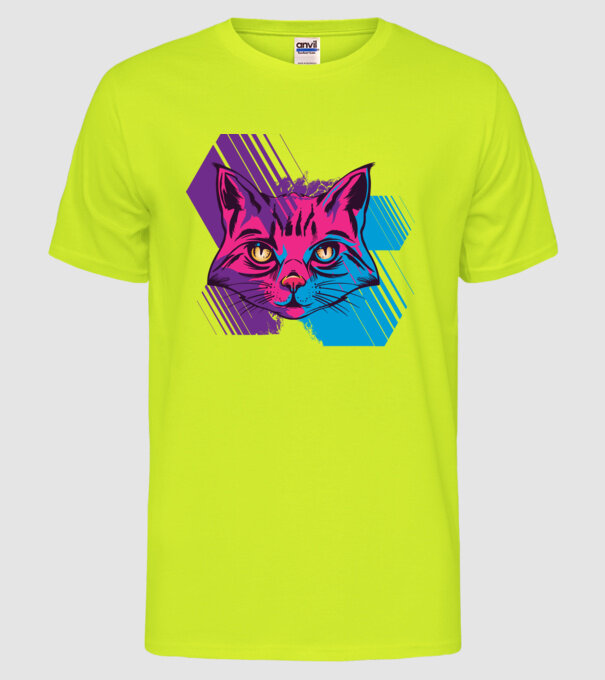 Cap pisică colorat model galben neon pe tricou