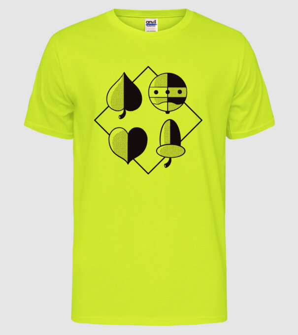 Simboluri cărți de joc maghiare model galben neon pe tricou