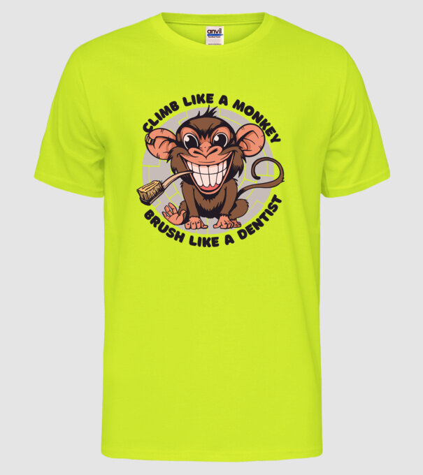 Periuță de dinți maimuță model galben neon pe tricou