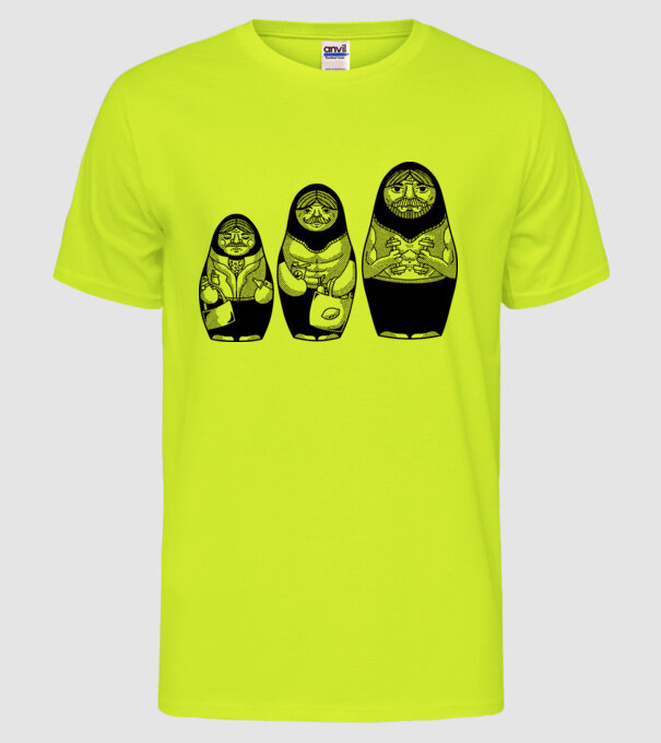 Păpuși Mamushka model galben neon pe tricou