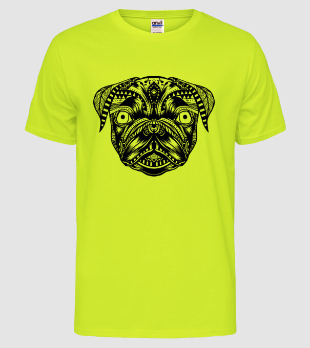Mandala Cap Mops model galben neon pe tricou