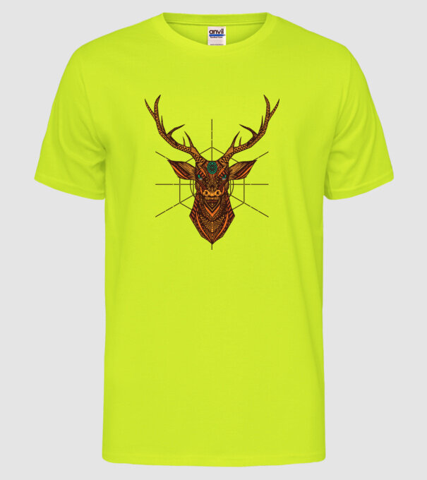 Mandala Cerb model galben neon pe tricou