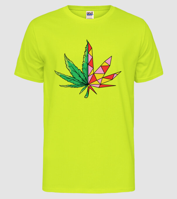 Frunză de marijuana model galben neon pe tricou