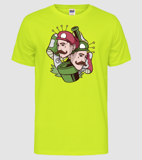 Mario și Luigi model galben neon pe tricou