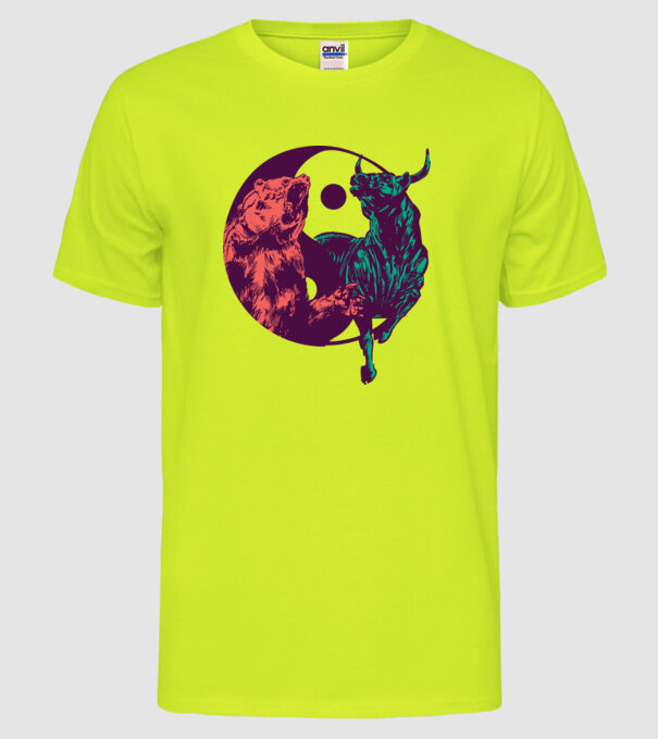 Medve Bika Yin Yang model galben neon pe tricou