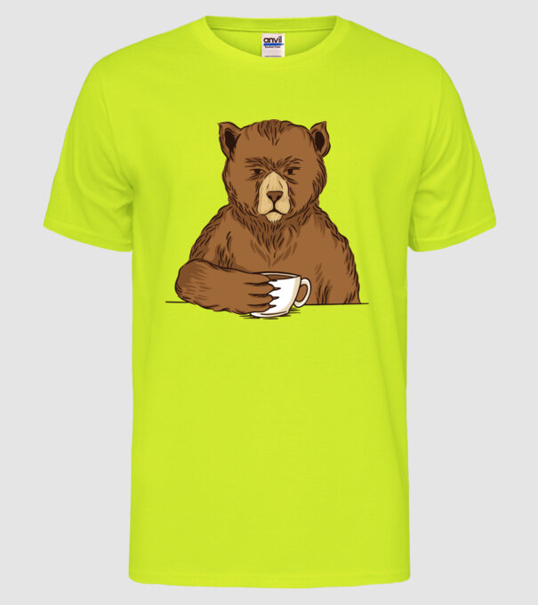 Urs cu cafea model galben neon pe tricou
