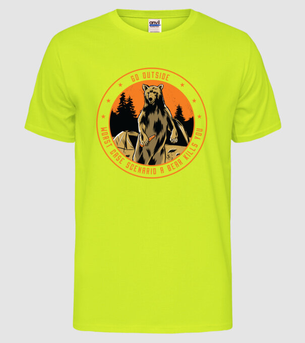 Du-te în natură! În cel mai rău caz te omoară un urs model galben neon pe tricou