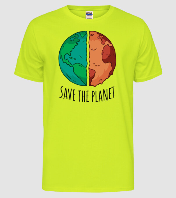Salvați planeta model galben neon pe tricou
