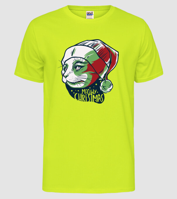 Meowy Christmas Pisică de Crăciun model galben neon pe tricou