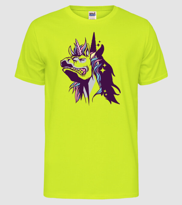 Unicorn supărat model galben neon pe tricou