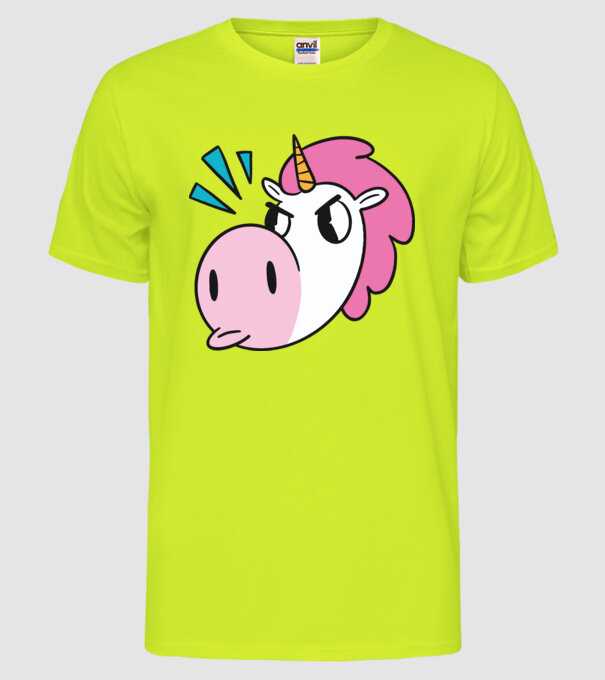 Unicorn supărat model galben neon pe tricou