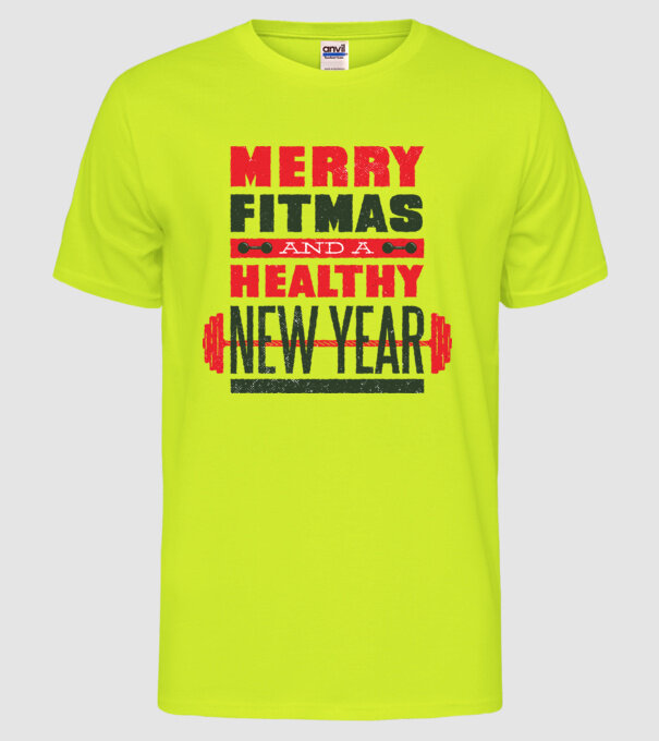 Merry Fitmas and a Healthy New Year tricou amuzant antrenament model galben neon pe tricou
