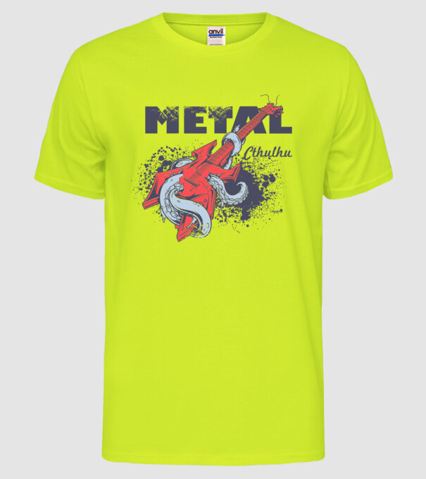 Metal Cthulhu model galben neon pe tricou