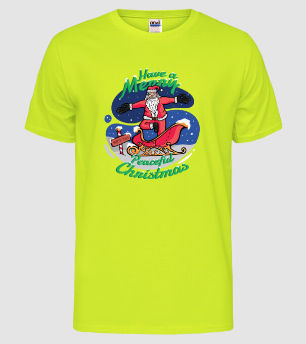 Moș Crăciun Yoga model galben neon pe tricou