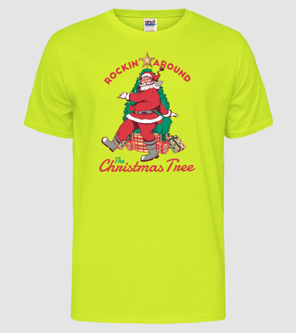 Moș Crăciun dans de Crăciun model galben neon pe tricou