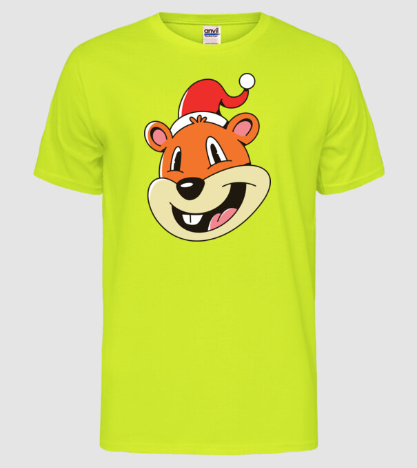 Moș Crăciun Veveriță model galben neon pe tricou