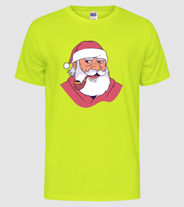 Moș Crăciun pipă model galben neon pe tricou