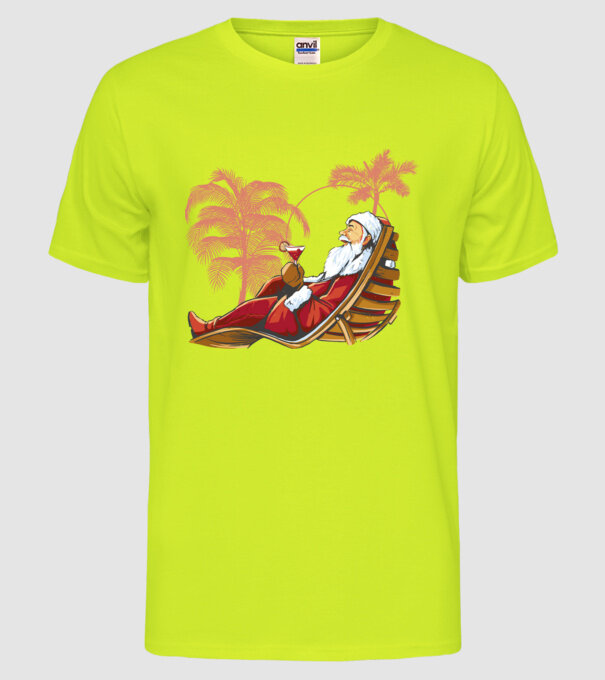 Moș Crăciun În vacanță model galben neon pe tricou