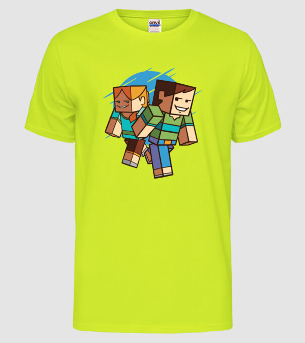 Caractere Minecraft model galben neon pe tricou