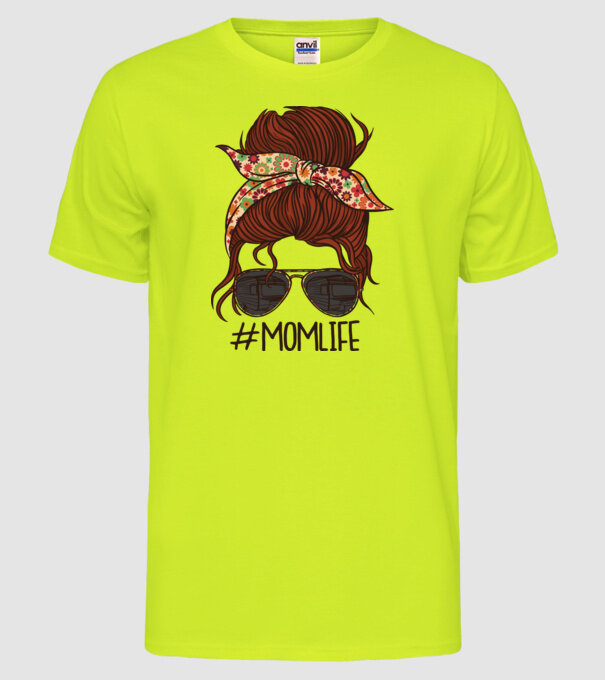 Momlife Hashtag model galben neon pe tricou
