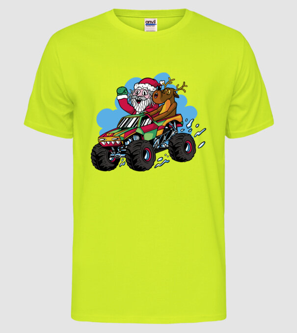 Monster Truck Moș Crăciun model galben neon pe tricou