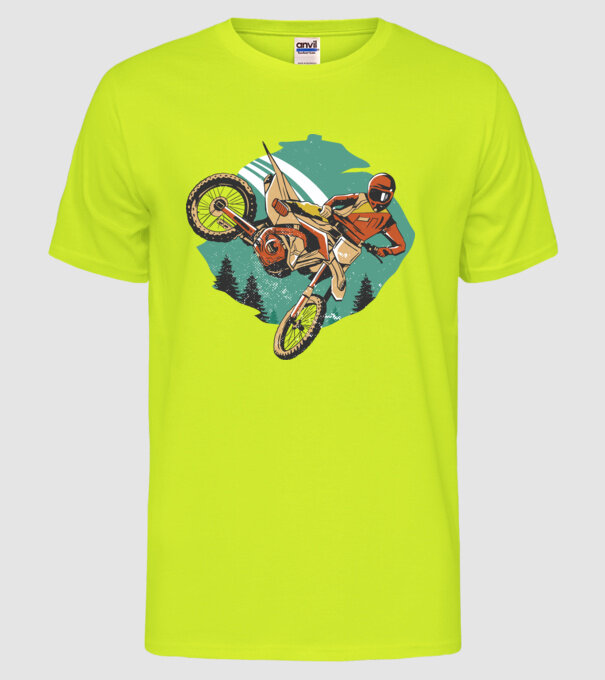 Motociclist motocros model galben neon pe tricou