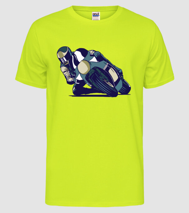 Concurent motocicletă model galben neon pe tricou