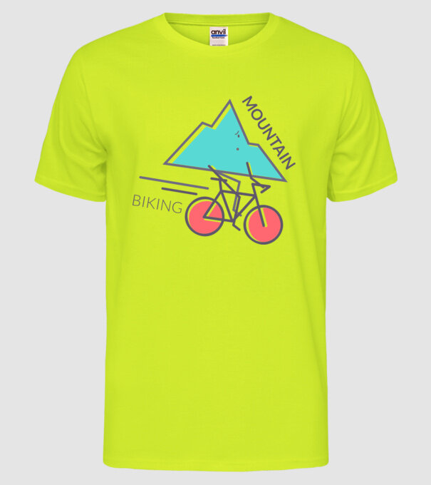 Mountain Biking model galben neon pe tricou